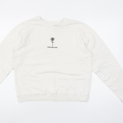 ASOS Women’s White Pullover Sweatshirt UK 8 Crew Neck Cotton ‘Romance’ Print