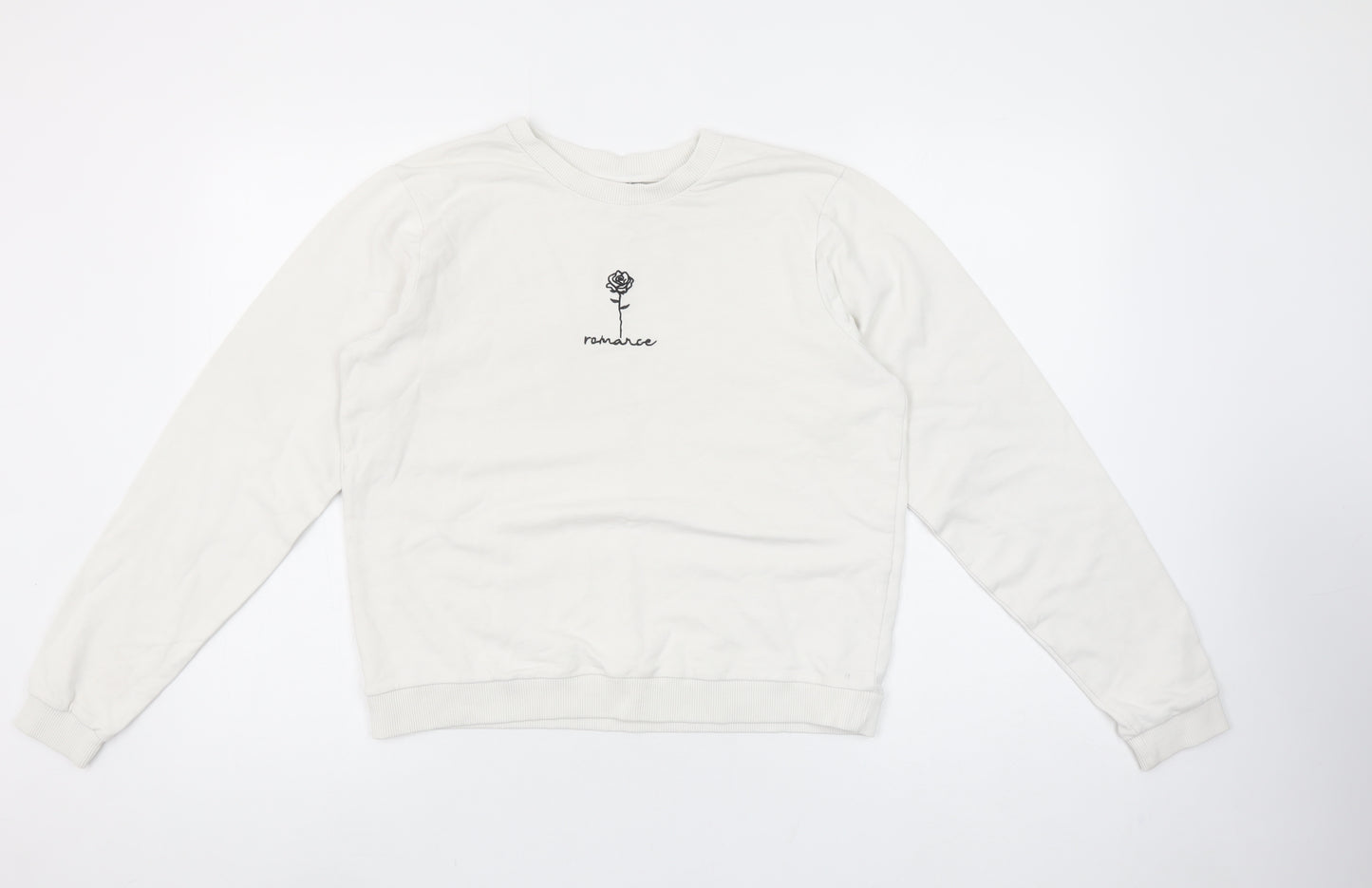 ASOS Women’s White Pullover Sweatshirt UK 8 Crew Neck Cotton ‘Romance’ Print