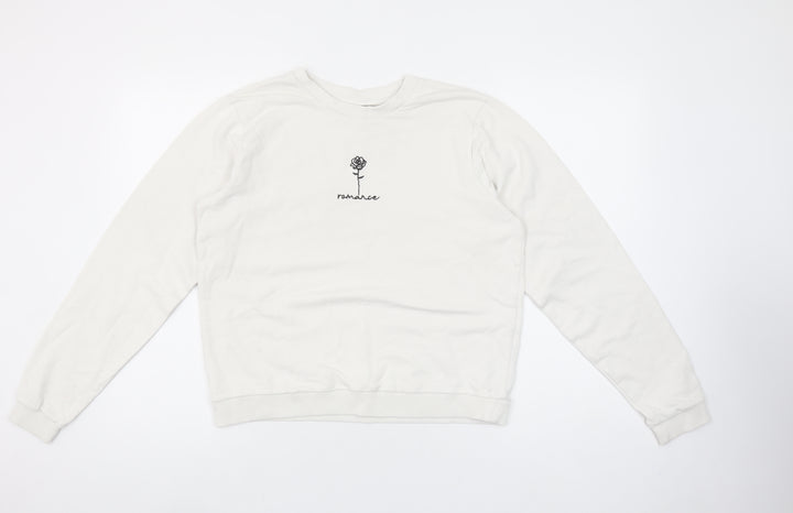 ASOS Women’s White Pullover Sweatshirt UK 8 Crew Neck Cotton ‘Romance’ Print