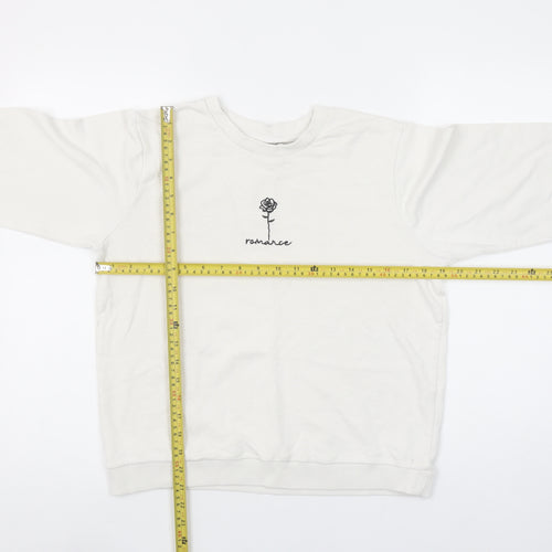 ASOS Women’s White Pullover Sweatshirt UK 8 Crew Neck Cotton ‘Romance’ Print