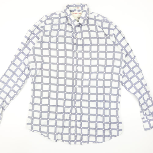 Four Rank Men's Blue Check Long Sleeve Button-Up Shirt XL