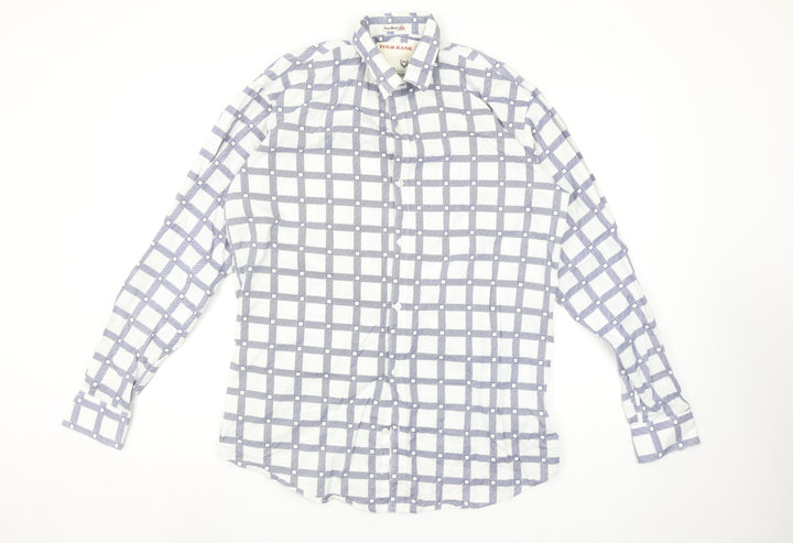 Four Rank Men's Blue Check Long Sleeve Button-Up Shirt XL