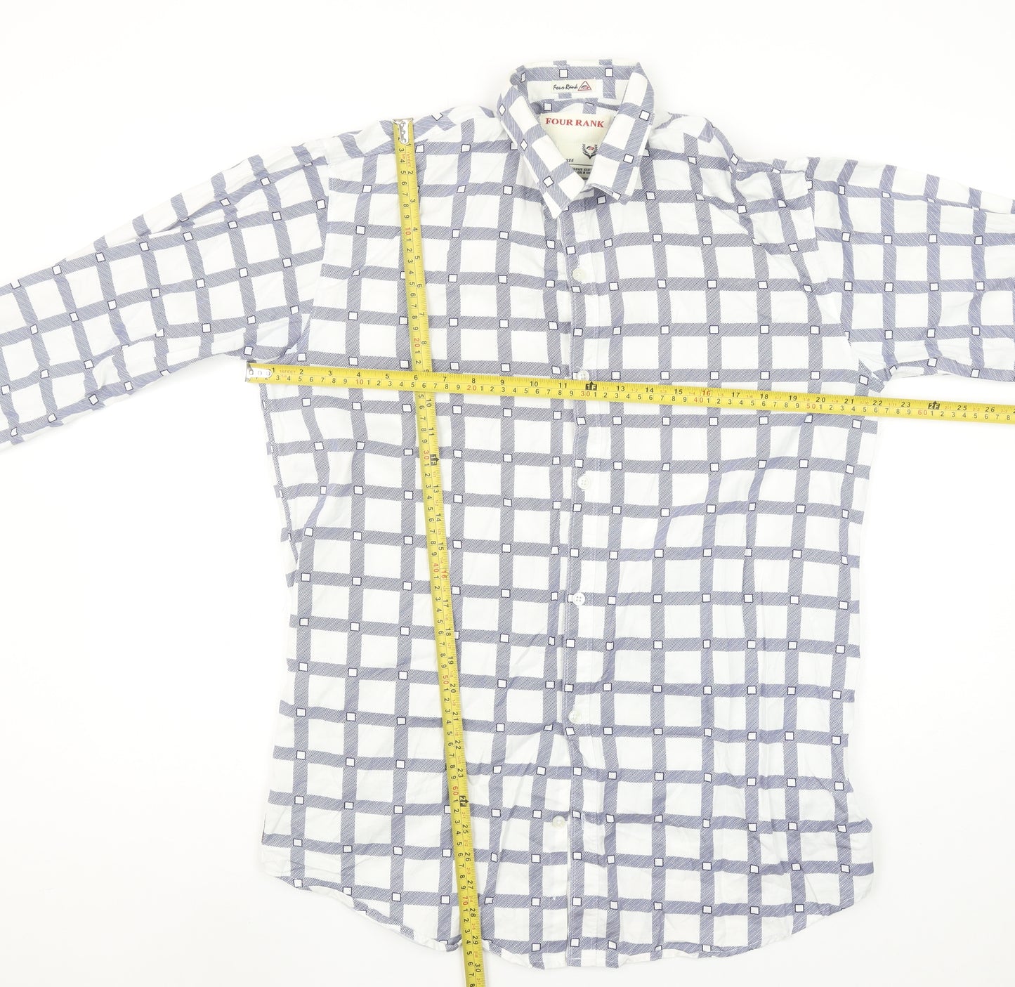 Four Rank Men's Blue Check Long Sleeve Button-Up Shirt XL