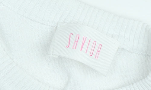 Savida Women’s White Bow Sleeve Knit Blouse Size M