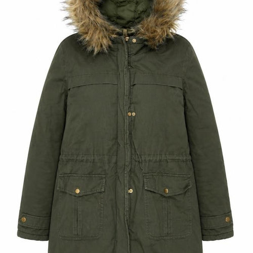 New Look Women’s Green Faux Fur Trim Parka Coat Size 12