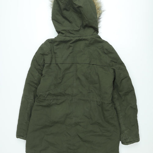 New Look Women’s Green Faux Fur Trim Parka Coat Size 12