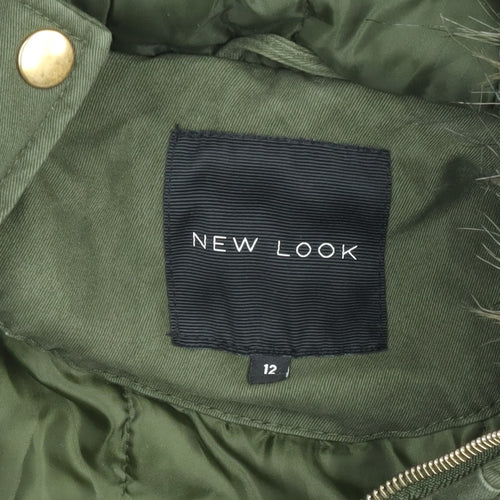 New Look Women’s Green Faux Fur Trim Parka Coat Size 12