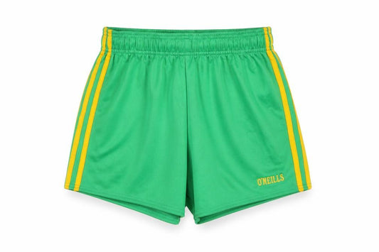 Front view of O'Neill boys’ green athletic shorts 28 cm waist elastic waistband polyester