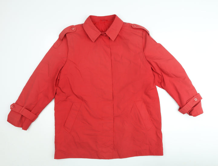 Etam Women Red Mid-Length Trench Coat Size 16 Lined Button Style