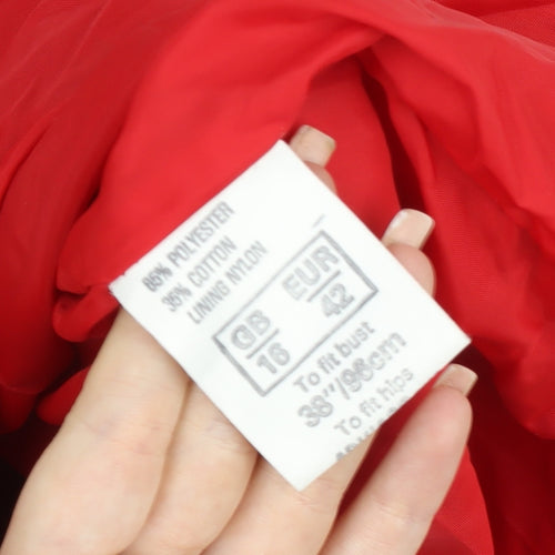 Etam Women Red Mid-Length Trench Coat Size 16 Lined Button Style