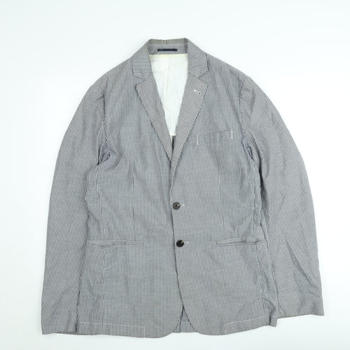 French Connection Men's Grey & White Striped Slim Fit Cotton Blazer M