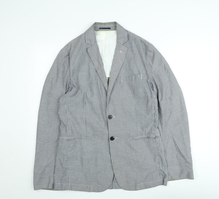 French Connection Men's Grey & White Striped Slim Fit Cotton Blazer M