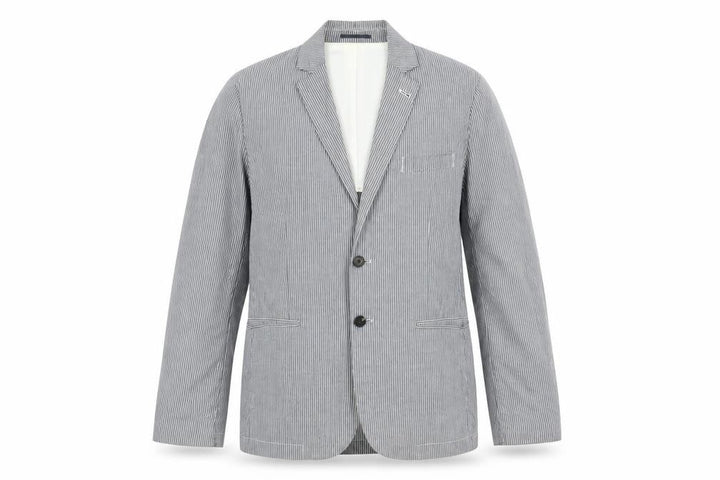 French Connection Men's Grey & White Striped Slim Fit Cotton Blazer M