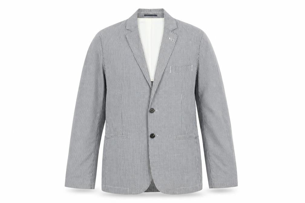 Front view of French Connection Men's Grey & White Striped Slim Fit Cotton Blazer M