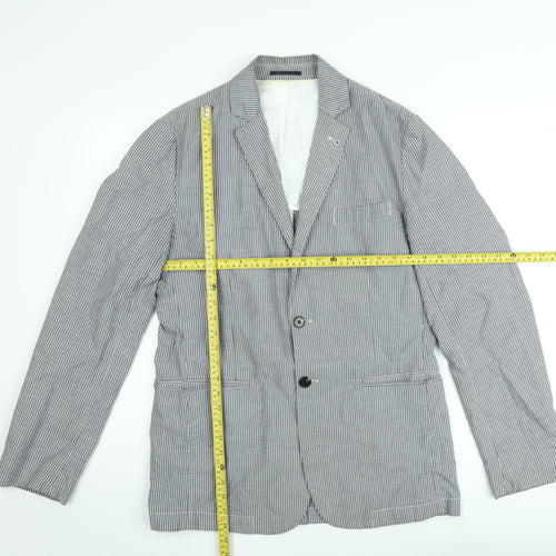 French Connection Men's Grey & White Striped Slim Fit Cotton Blazer M