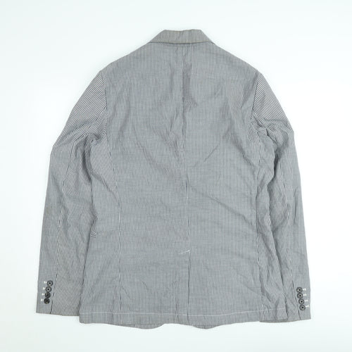 French Connection Men's Grey & White Striped Slim Fit Cotton Blazer M