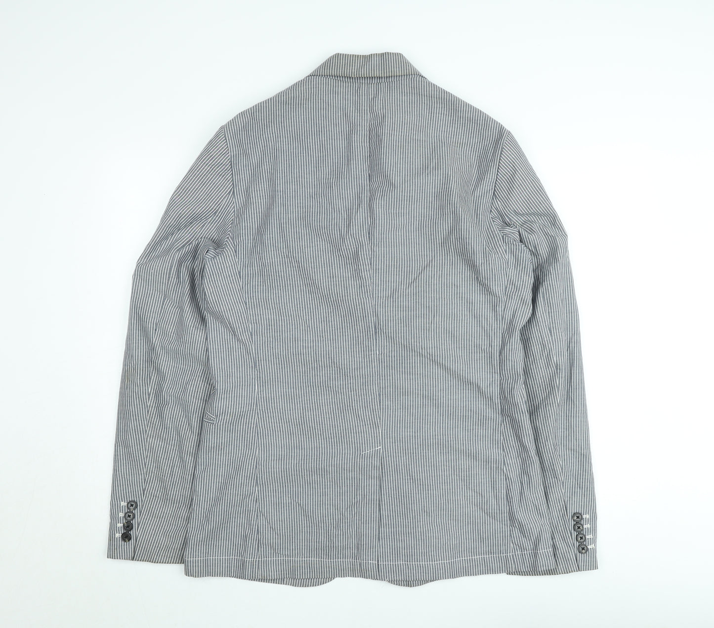 French Connection Men's Grey & White Striped Slim Fit Cotton Blazer M