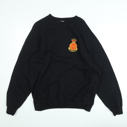 Fruit of the Loom Mens Black Embroidered Sweatshirt L Cotton Blend