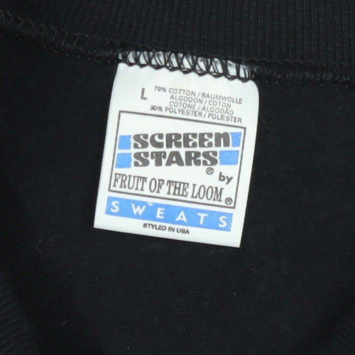 Fruit of the Loom Mens Black Embroidered Sweatshirt L Cotton Blend