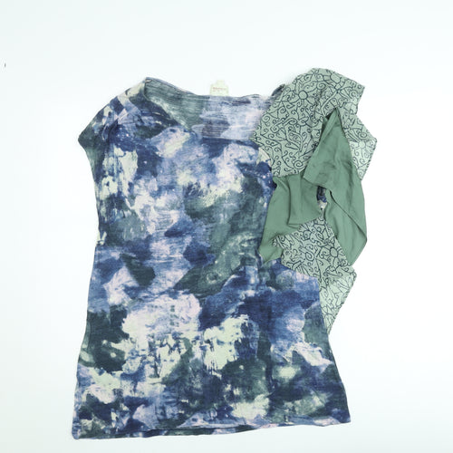 Deletta Women Blue Abstract Ruffle Blouse XL Lightweight Top