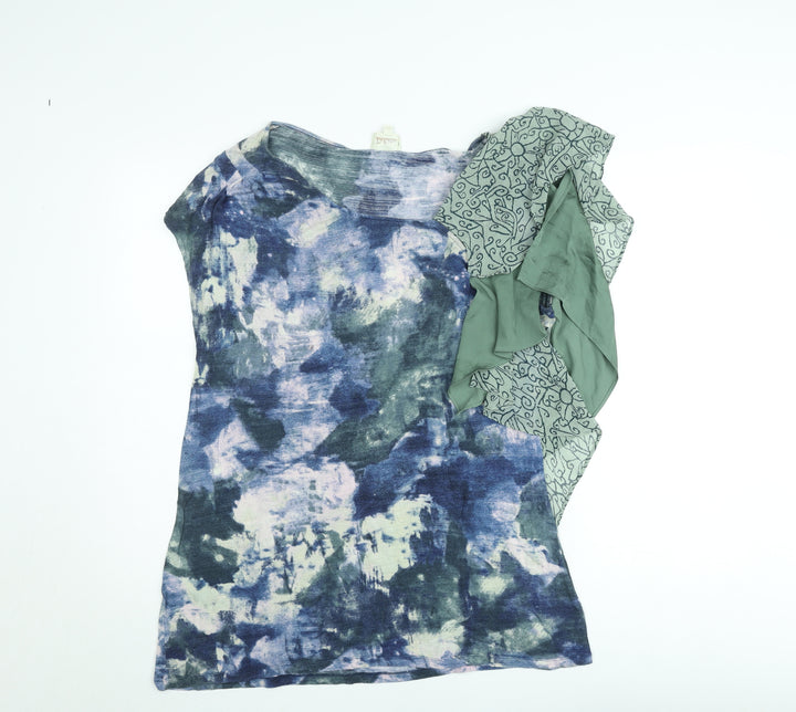 Deletta Women Blue Abstract Ruffle Blouse XL Lightweight Top