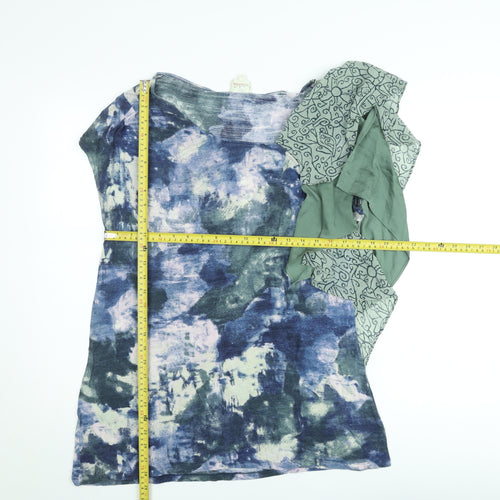 Deletta Women Blue Abstract Ruffle Blouse XL Lightweight Top