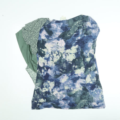 Deletta Women Blue Abstract Ruffle Blouse XL Lightweight Top
