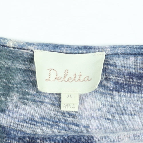 Deletta Women Blue Abstract Ruffle Blouse XL Lightweight Top