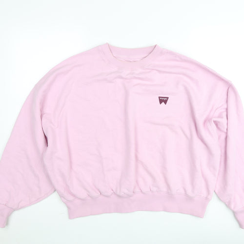 Wrangler Women Pink Crew Neck Cotton Pullover Sweatshirt Size S