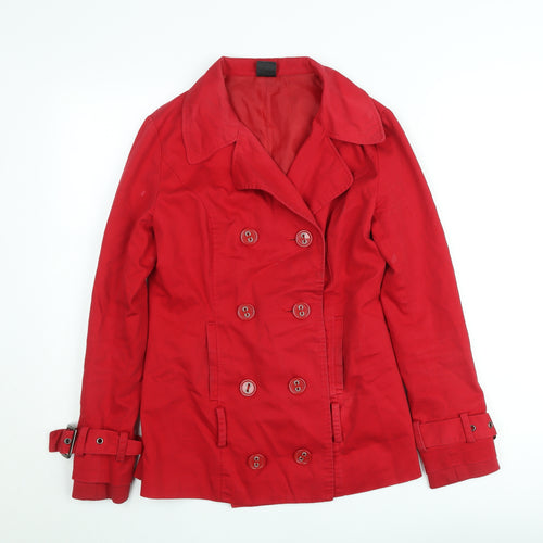 BAY Women's Red Cotton Blend Pea Coat Size 10 Buttoned Lined