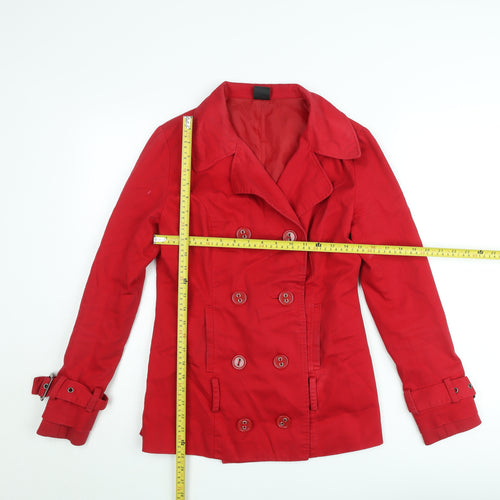 BAY Women's Red Cotton Blend Pea Coat Size 10 Buttoned Lined
