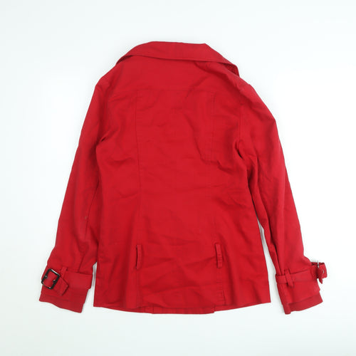 BAY Women's Red Cotton Blend Pea Coat Size 10 Buttoned Lined