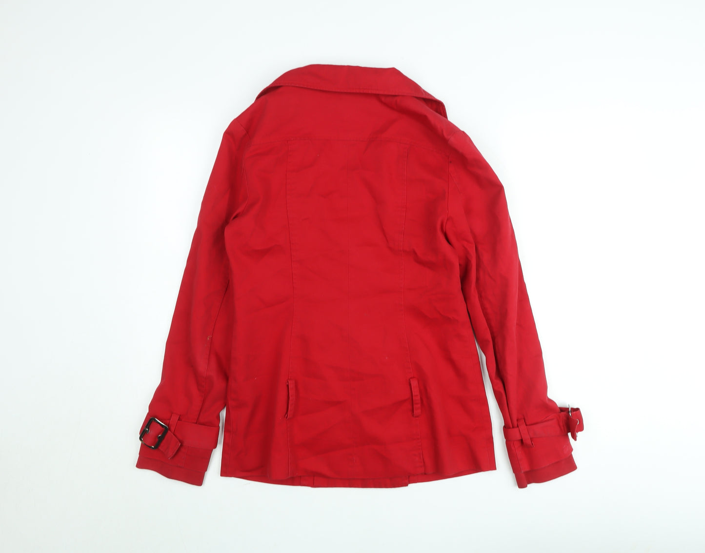 BAY Women's Red Cotton Blend Pea Coat Size 10 Buttoned Lined