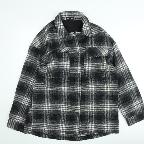 Motel Women’s Black Check Shacket Jacket Size M Checked Button Up Coat