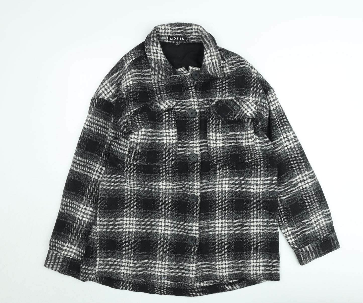 Motel Women’s Black Check Shacket Jacket Size M Checked Button Up Coat