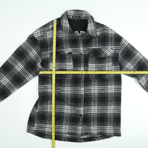 Motel Women’s Black Check Shacket Jacket Size M Checked Button Up Coat