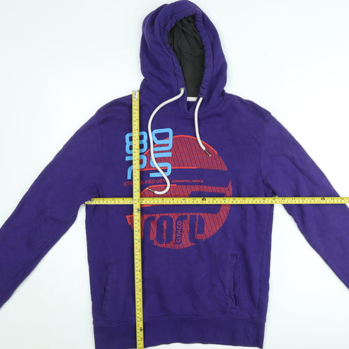 Jack & Jones Mens Purple Pullover Hoodie M Graphic Print Fleece