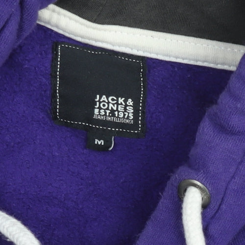 Jack & Jones Mens Purple Pullover Hoodie M Graphic Print Fleece