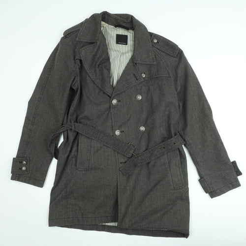 Armand Basi Women's Grey Cotton Trench Coat Size 12 Belted Classic Style