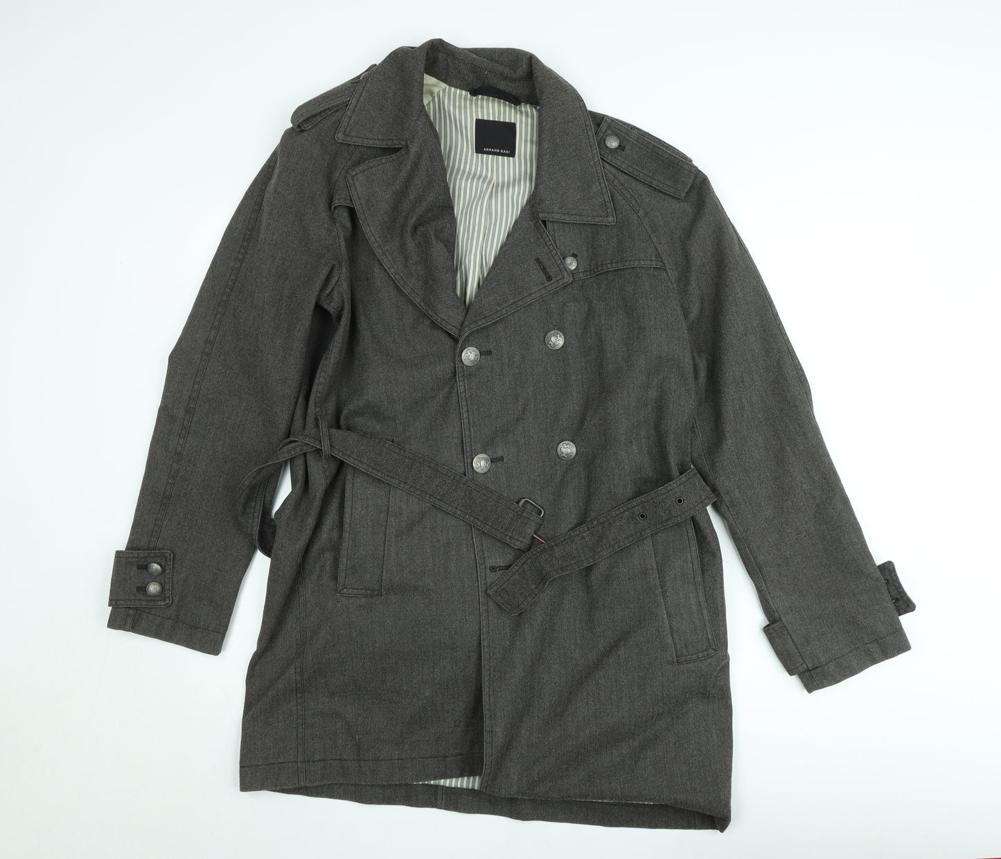 Armand Basi Women's Grey Cotton Trench Coat Size 12 Belted Classic Style