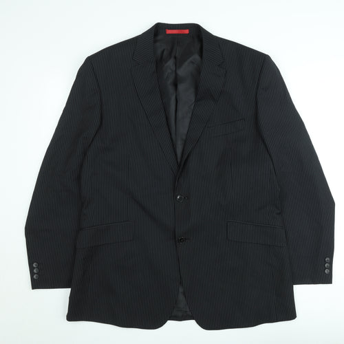 Burton Men’s Black Pinstripe 44R Regular Fit Suit Jacket