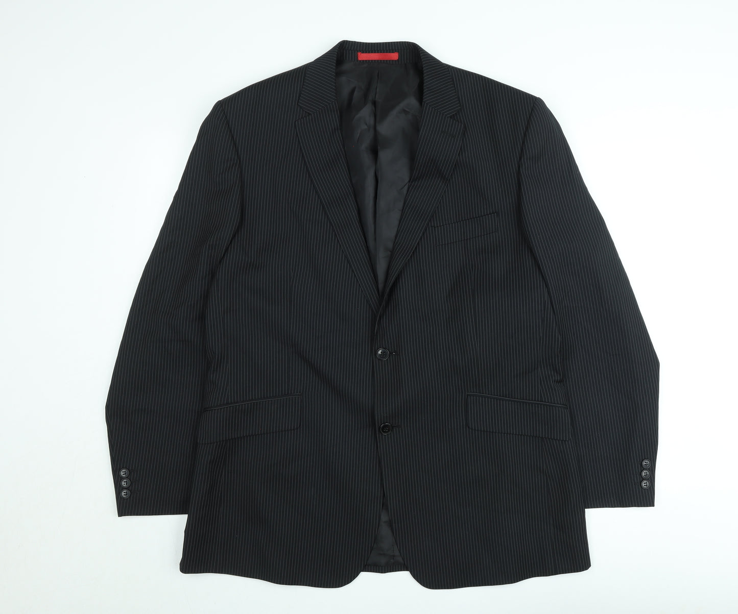 Burton Men’s Black Pinstripe 44R Regular Fit Suit Jacket