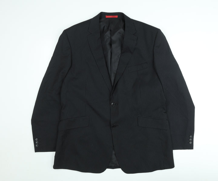 Burton Men’s Black Pinstripe 44R Regular Fit Suit Jacket