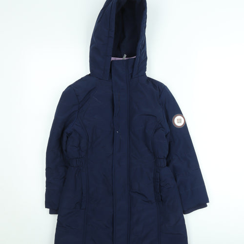 Andy & Evan Girls Blue Hooded Mid-Length Puffer Coat 7-8 Years Winter