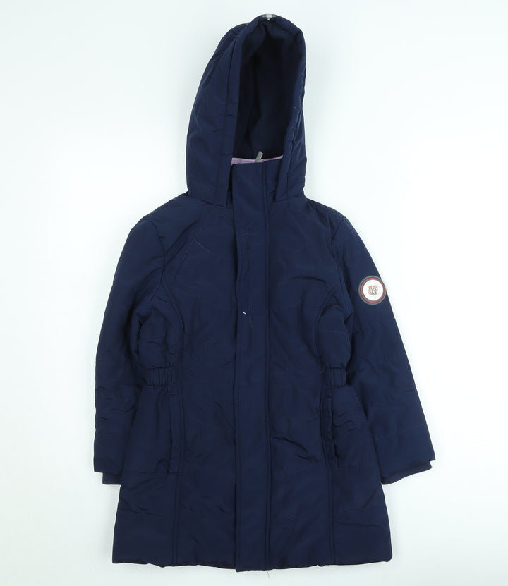 Andy & Evan Girls Blue Hooded Mid-Length Puffer Coat 7-8 Years Winter