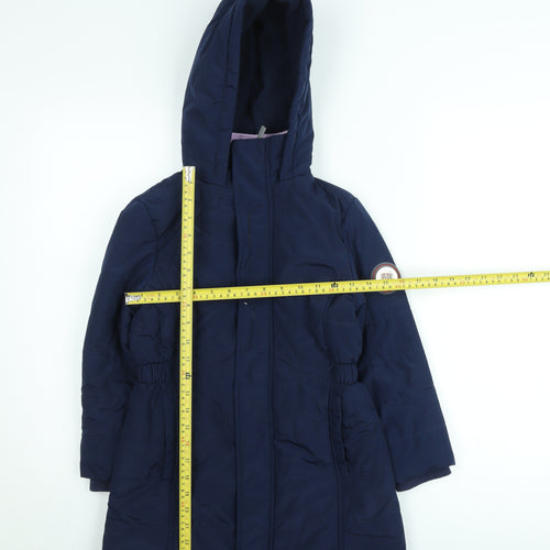 Andy & Evan Girls Blue Hooded Mid-Length Puffer Coat 7-8 Years Winter