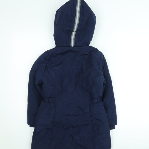 Andy & Evan Girls Blue Hooded Mid-Length Puffer Coat 7-8 Years Winter
