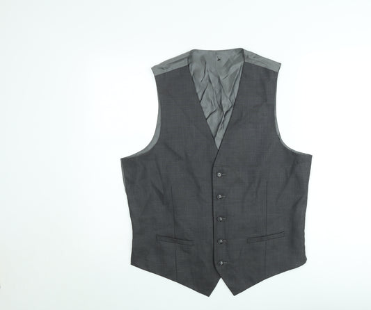 Men’s Grey Formal Waistcoat L Classic Fit Polyester Blend