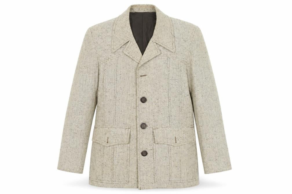 Front view of Aldon women’s beige wool blend tweed single breasted blazer jacket xl