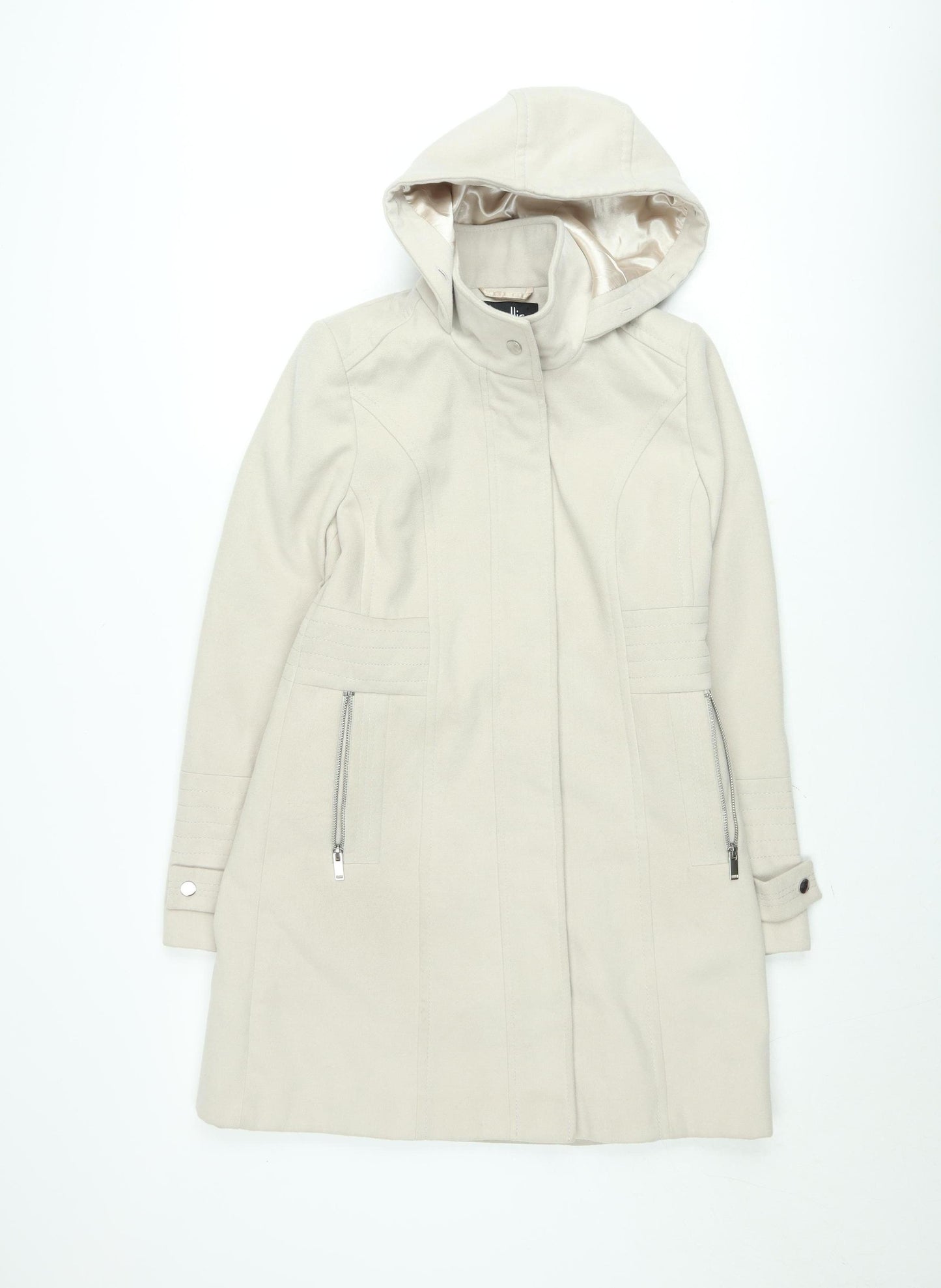 Wallis Women’s Beige Hooded Mid-Length Rain Coat Size 8